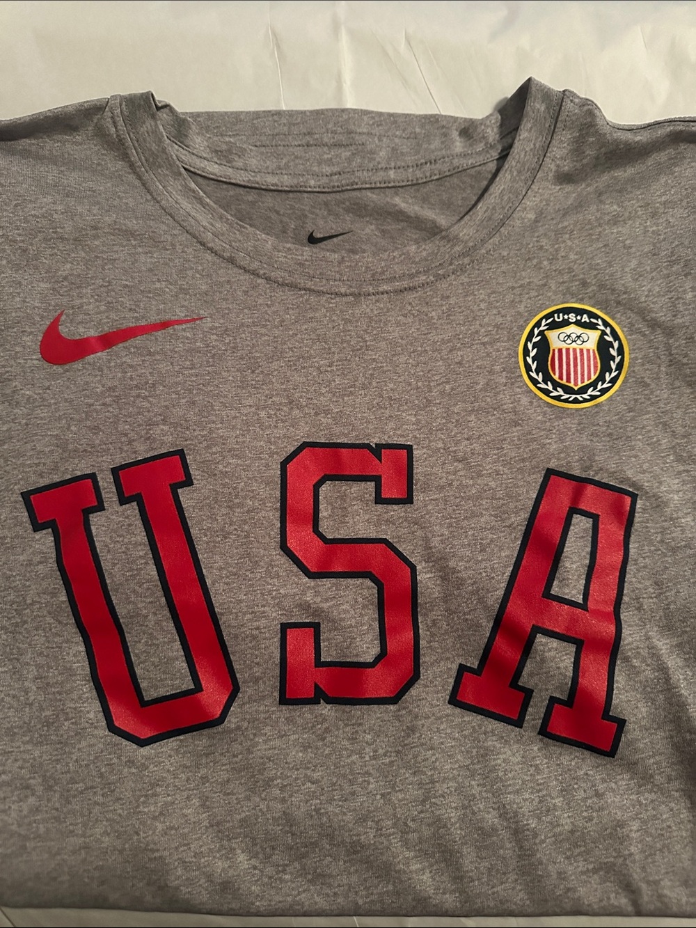 Nike Gray Short-Sleeve Tee with Red USA Graphic